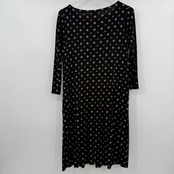 J Jill Dress Women Small Black 3/4 Sleeve Pockets Aztec Geometric Knit Stretch - Picture 5 of 11